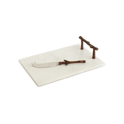 Marble Cheese Tray With Knife