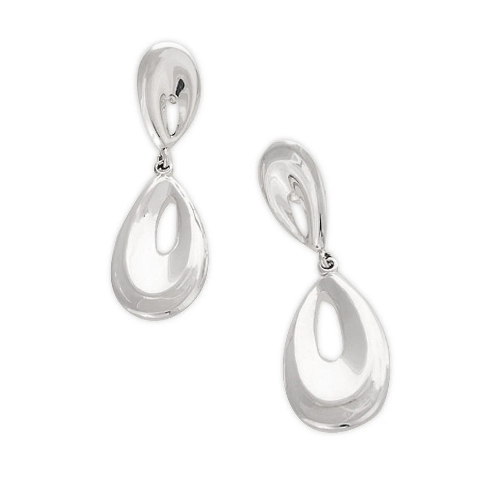 Sterling Silver Long Bulbous Double Teardrop Earrings