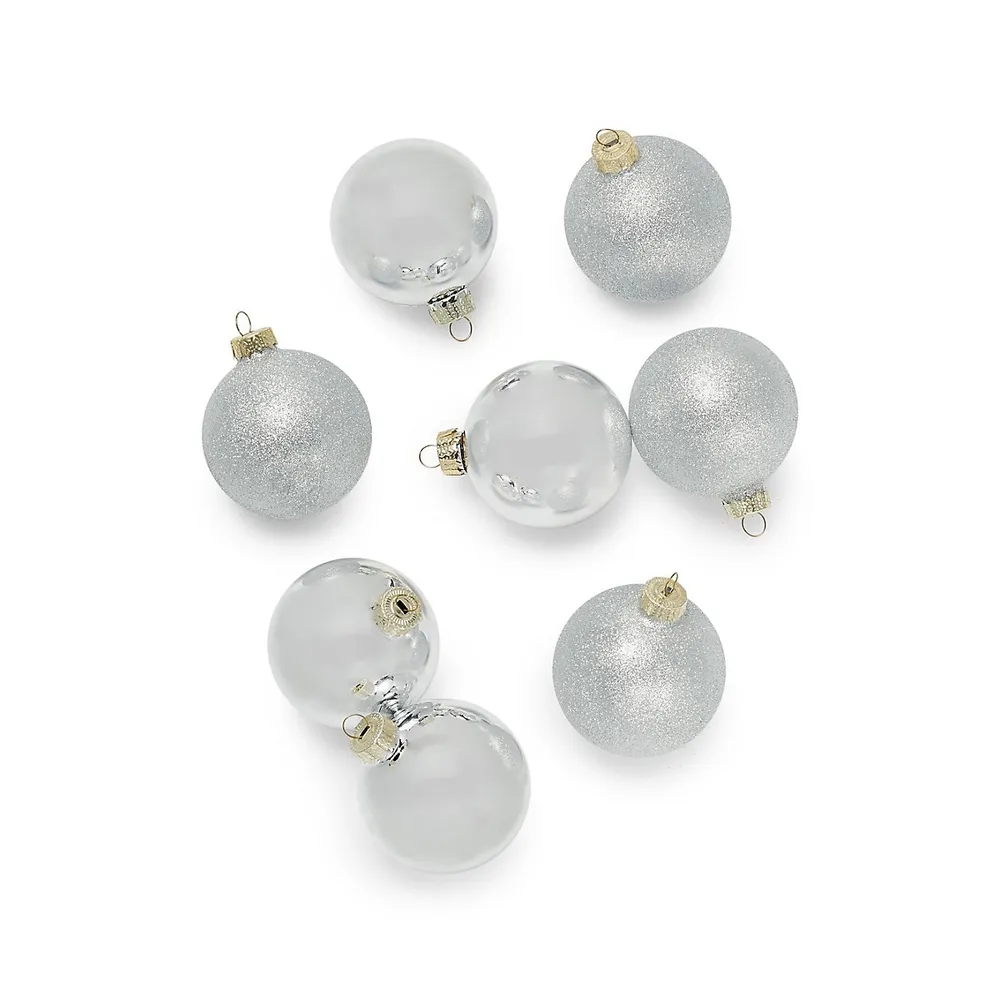 8-Piece Silvertone Glass Ball Ornament Set