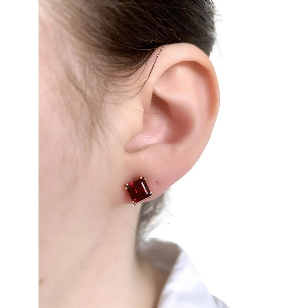 Sophia 14K Rose Gold & Princess-Cut Red Garnet Stud Earrings