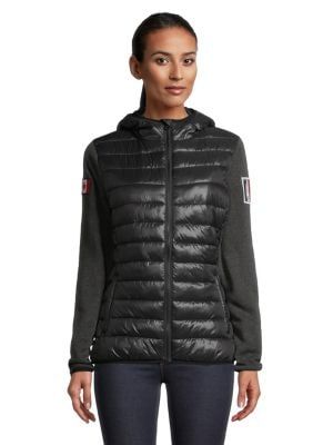 Women's Puffer-Panel Hooded Zip Jacket