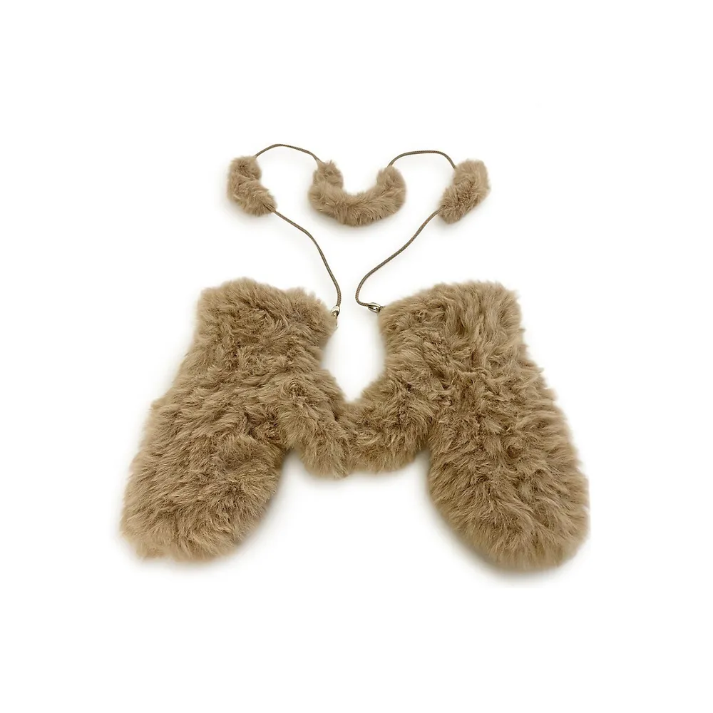 Bunny Hop Faux-Fur String Mittens