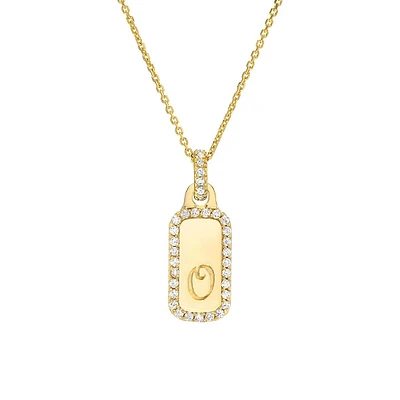 14K Yellow Gold 0.17 CT. T.W Diamond Initial Dog Tag