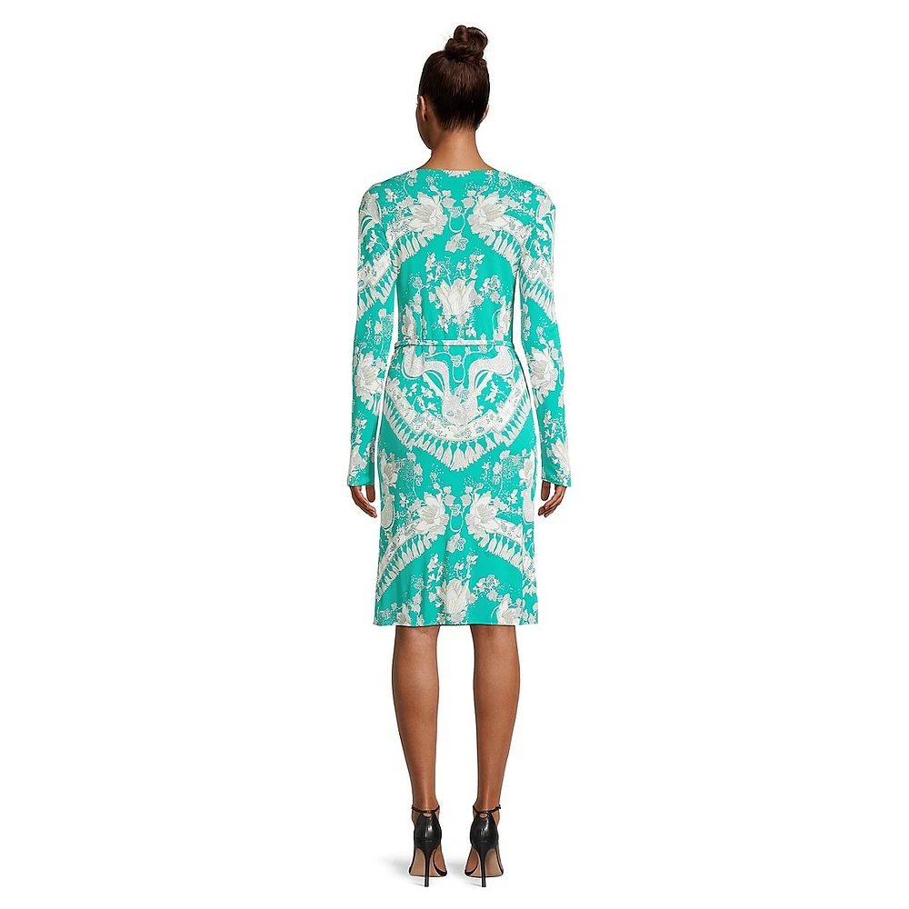 Print Bateau-Neck Belted Dress