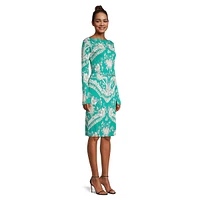 Print Bateau-Neck Belted Dress