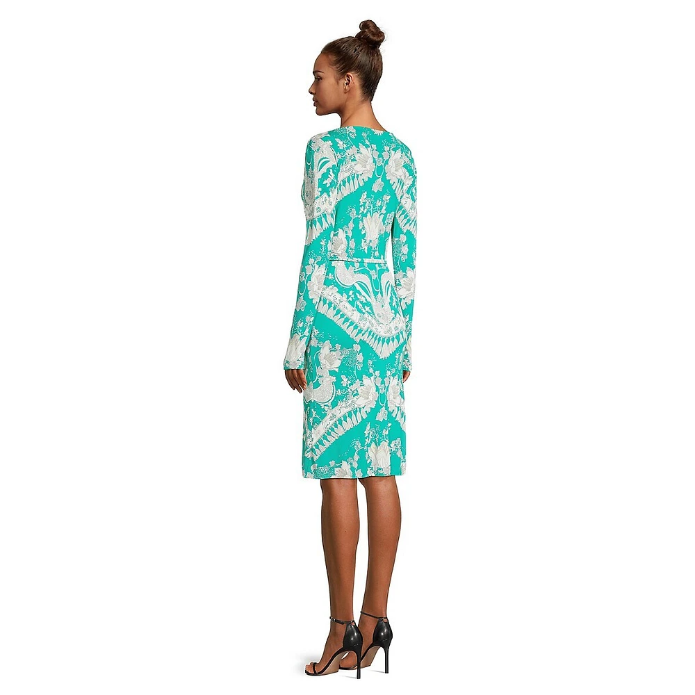 Print Bateau-Neck Belted Dress