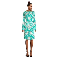 Print Bateau-Neck Belted Dress