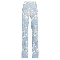 Tapestry-Print Jersey Flare Pants