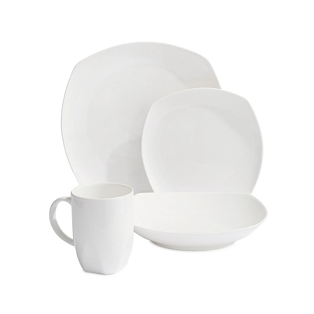 Service de vaisselle carré 16 pièces Quincy en porcelaine tendre