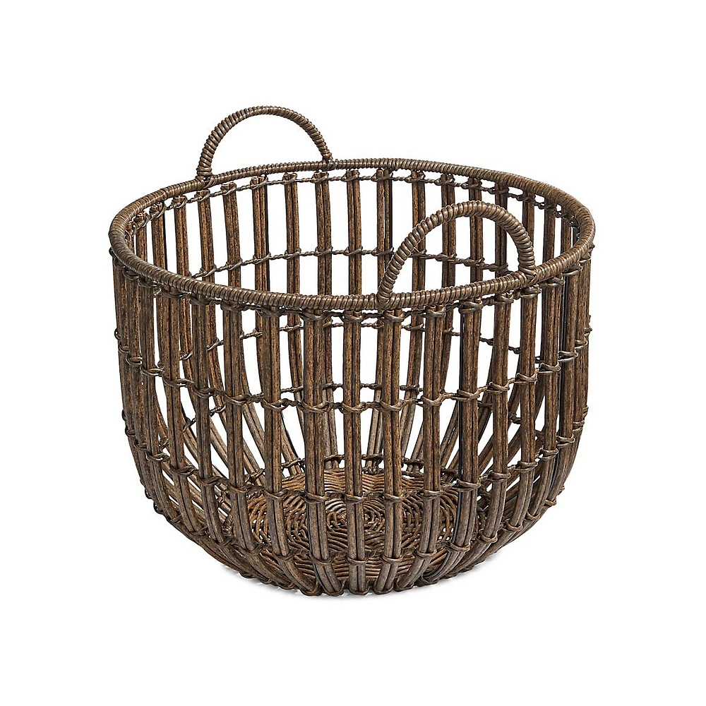 Panier moyen rond en rotin gris