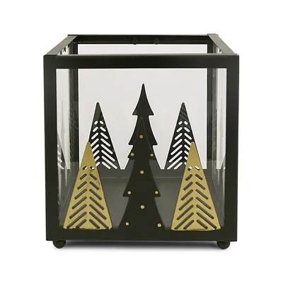 Metal & Glass Tree-Designed Candle Holder