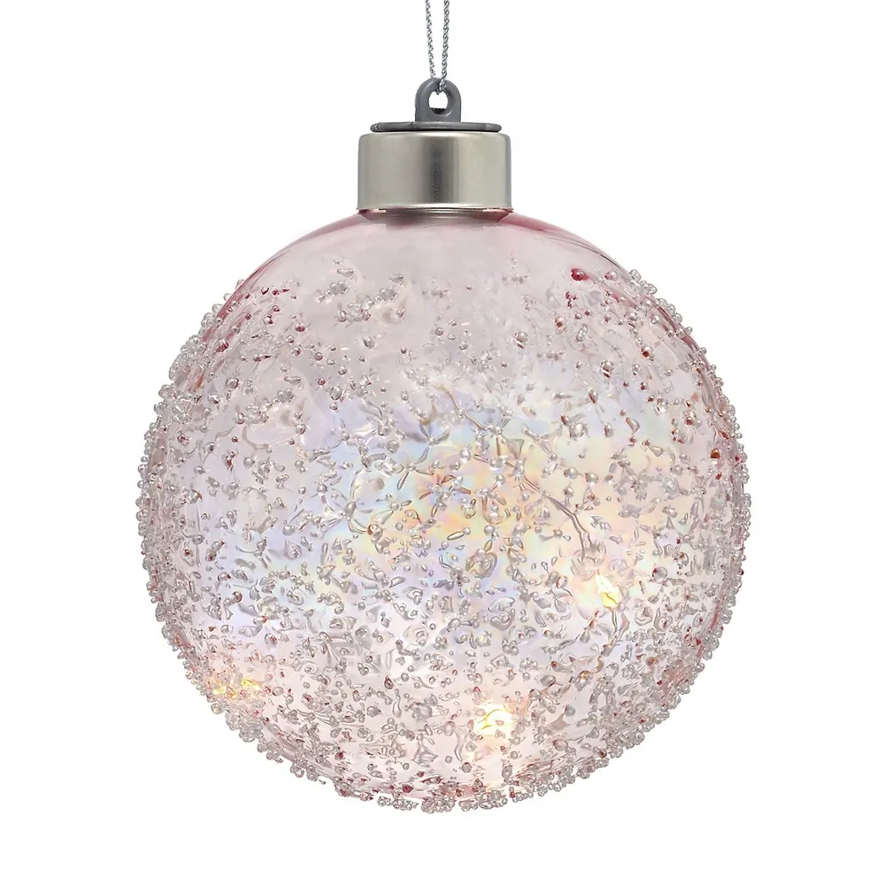 Pink Clear Glass Ball Ornament With LED Lights