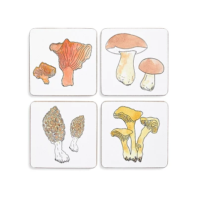 4-Piece Assorted Mushroom Cork-Back Coasters