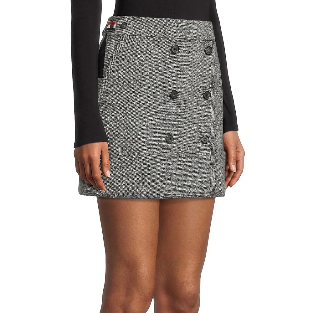 Double-Breasted Button Wool Mini Skirt