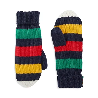 Adult's White Multistripe Mittens