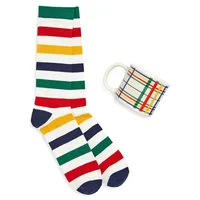 Unisex Multistripe Trouser Socks & Tartan Mug Gift Set