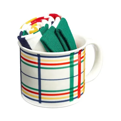 Unisex Multistripe Trouser Socks & Tartan Mug Gift Set