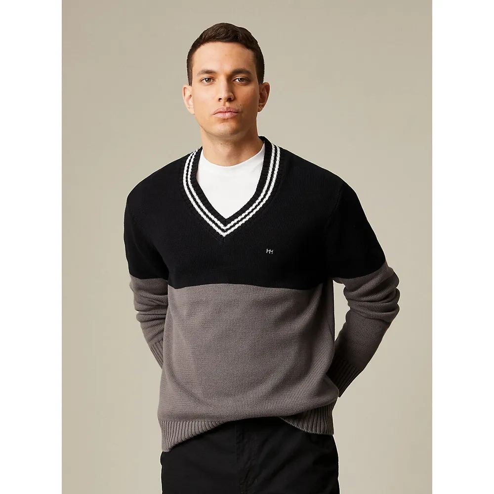 Hudson North Colourblock Cotton V-Neck Sweater