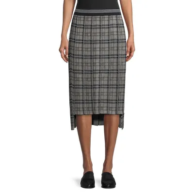 Pleated Silk-Blend Knit Tartan Skirt