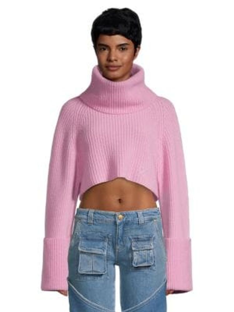 BLUMARINE Chunky Ribbed Wool Cropped Turtleneck Sweater | Metropolis at  Metrotown