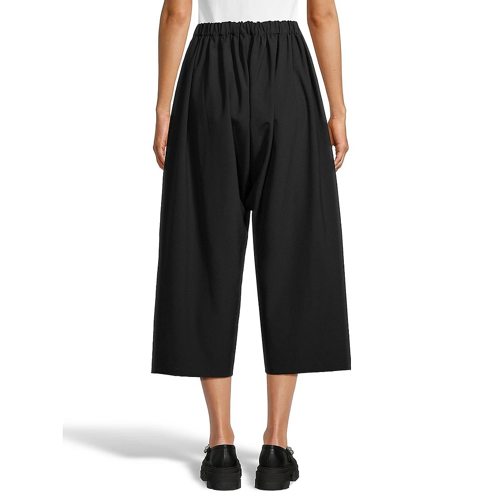 Wide-Leg Cropped Pull-On Wool Pants