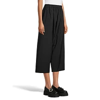 Wide-Leg Cropped Pull-On Wool Pants