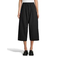 Wide-Leg Cropped Pull-On Wool Pants