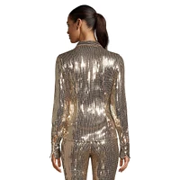 Allover Sequin Plunge Button-Up Shirt