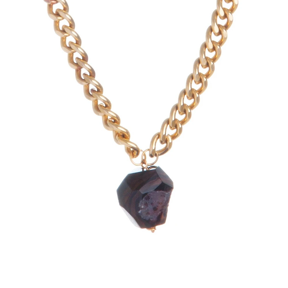 Collier plaqué or 18 ct avec agate foncée Nocturne Gemini