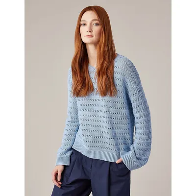 Open-Knit Long-Sleeve Crewneck Sweater