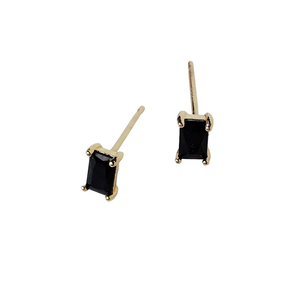 Boutons d'oreilles taille baguette Amelie en plaqué or avec zircons cubiques