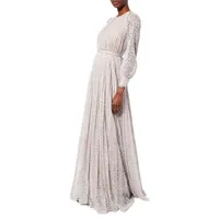 Lindsay Pleated Floral Lace Maxi Dress