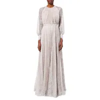 Lindsay Pleated Floral Lace Maxi Dress