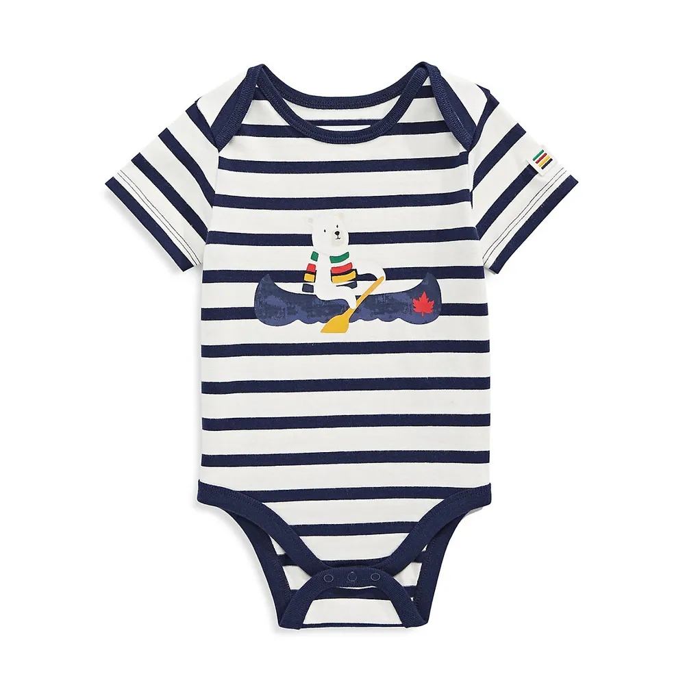HBC Stripes Baby's Organic Cotton Striped Teddy Bear Bodysuit