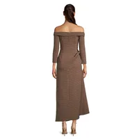 Off-The-Shoulder Gingham Midi Dress