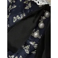 Eyelet Bib Collar Butterfly-Print Midi Dress