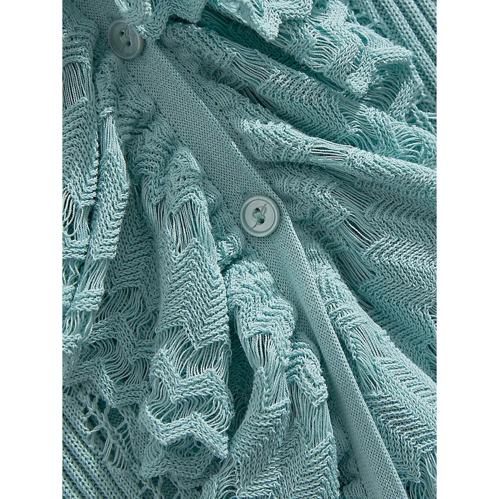 Crochet Knit Ruffle Front V-Neck Dress