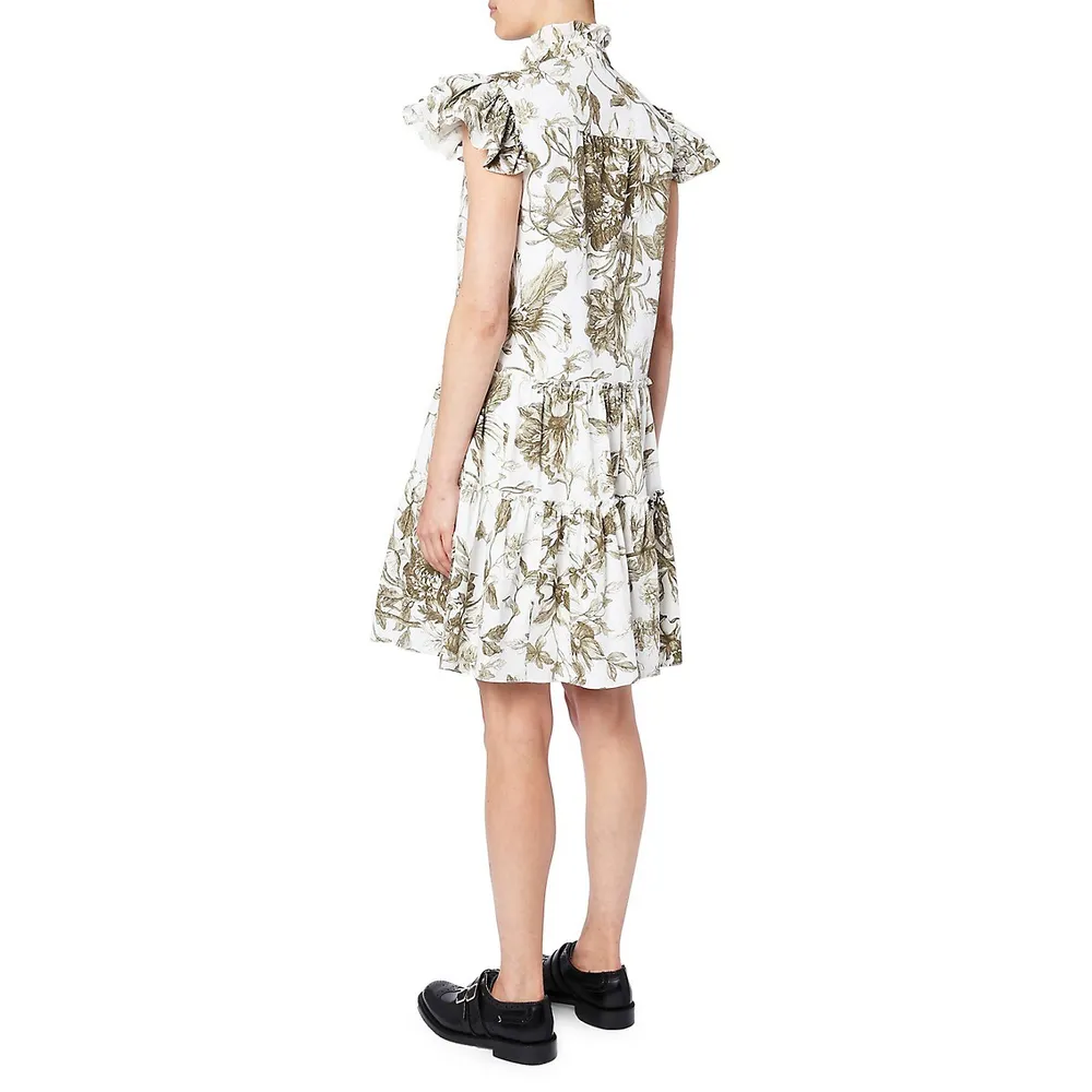Pomona Floral Frill Cap-Sleeve Tiered Dress