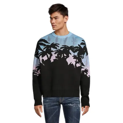 Sunset Palm Tree Intarsia Sweater