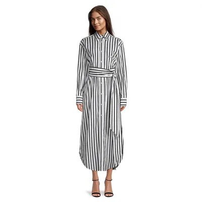 Striped Belted Midi Shirtdress