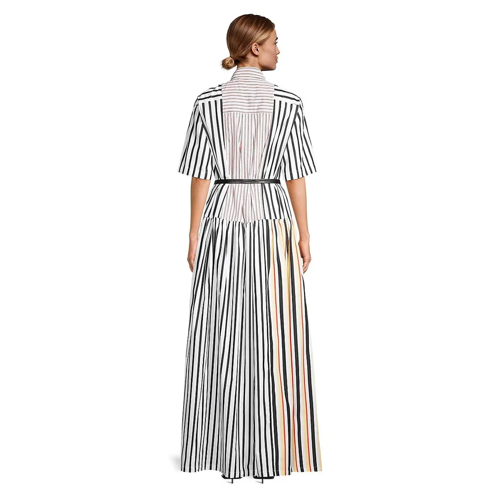 Short-Sleeve Multistripe Maxi Shirtdress