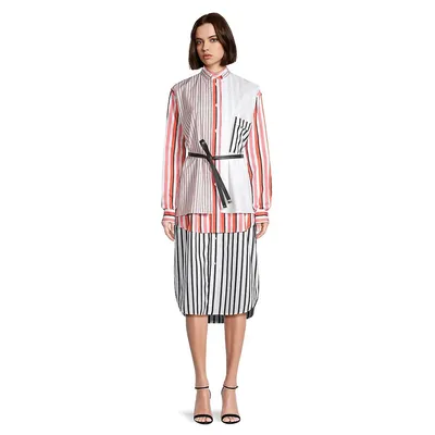 Patched Striped Shirtdress