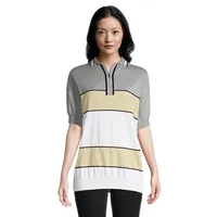 Striped Cotton-Merino Longline Zip Polo Shirt
