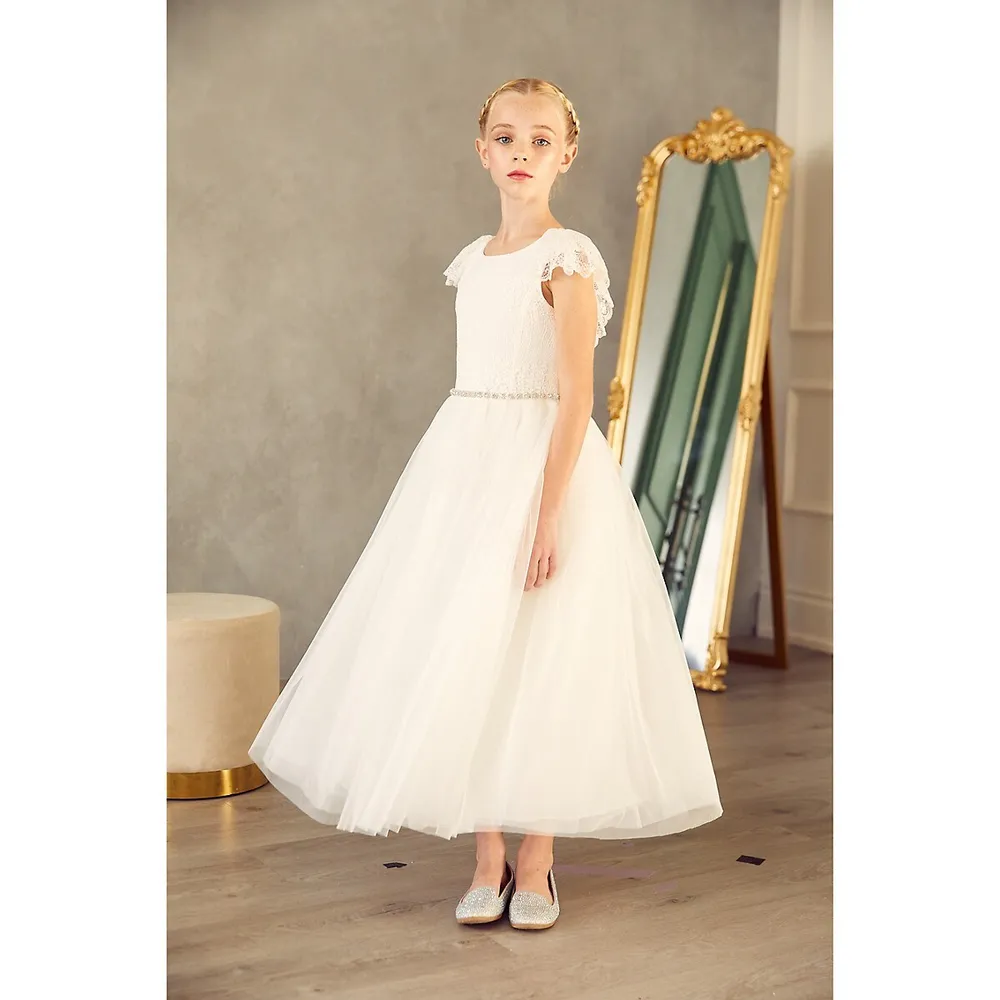 Girl's Lace-Back Tulle Communion Dress