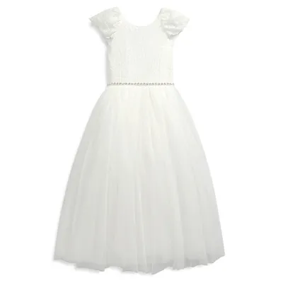 Girl's Lace-Back Tulle Communion Dress