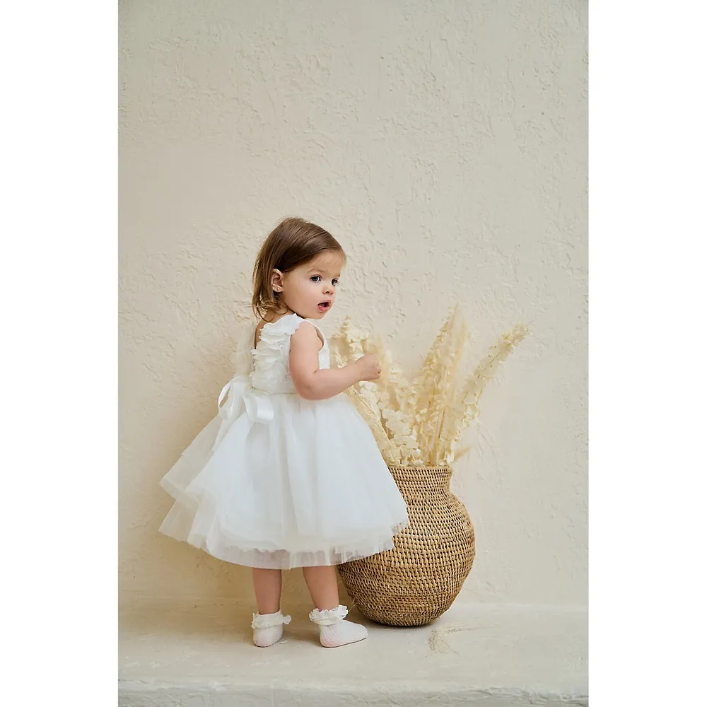 Baby Girl's Baptism Flower V-Back Special Occasion Dress