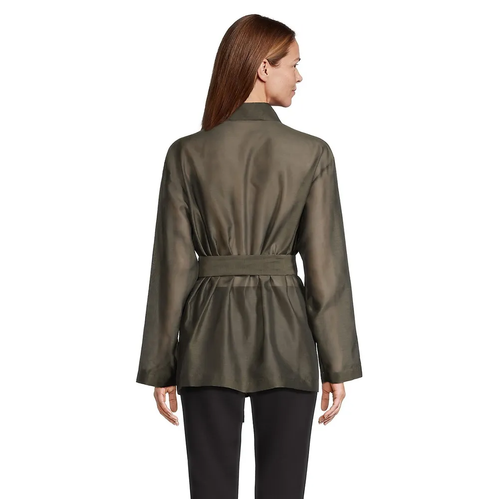 Silk-Blend Glitter-Trim Belted Jacket