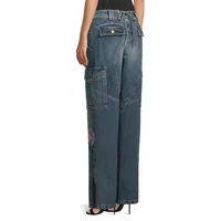 Crystal Rose Flared Cargo Jeans