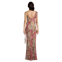Floral Sheer Silk Georgette Ruffled Gown