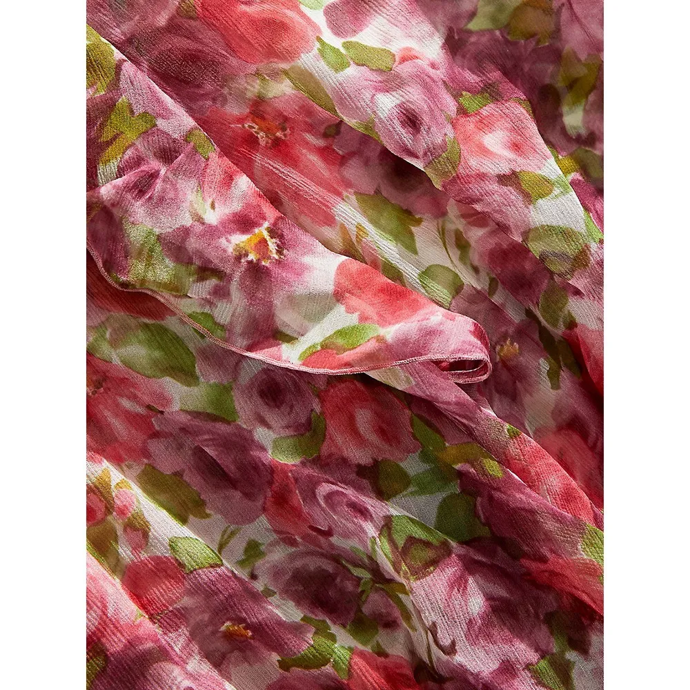 Floral Sheer Silk Georgette Ruffled Gown